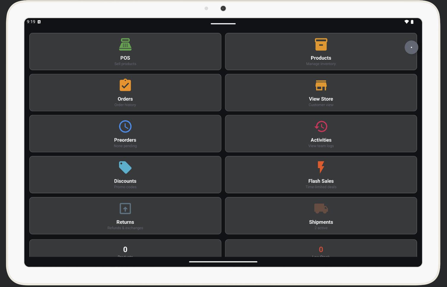POS home dashboard